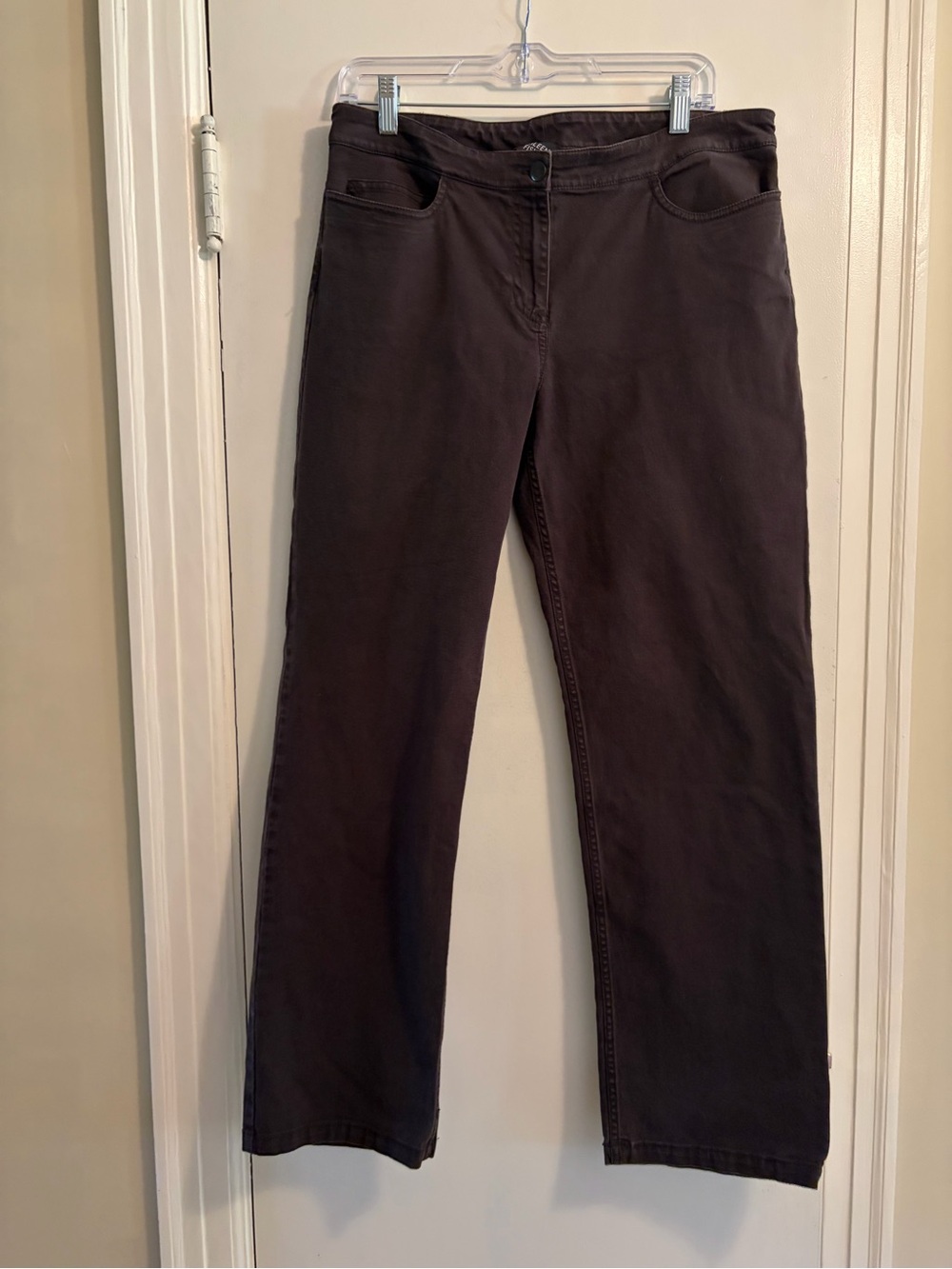 Eileen Fisher Stretch Cotton Straight Leg Pant Dark Brown Size Medium